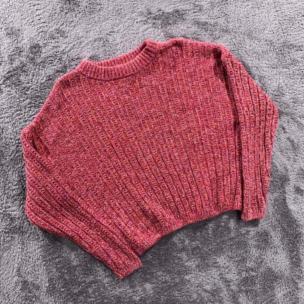 Universal Thread Womens Pink Marl Ribbed Knit Crew‎ Neck Cropped Sweater Large